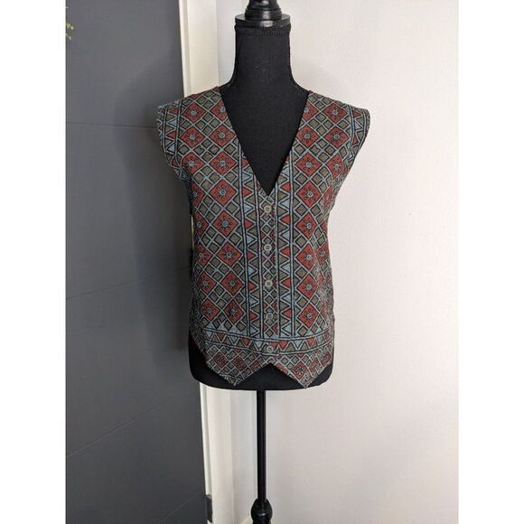 *3 for $12*‎ Silver Stream 100% Cotton Geometric Print Vest - Small - Picture 1 of 8